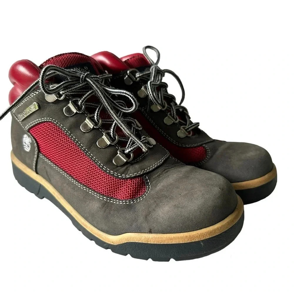 Timberland: Junior Field Boots. Grey and Red Colorway Size 5.5 Leather